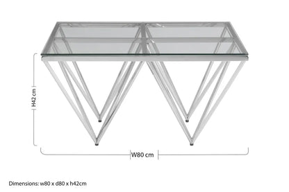 Silver Tempered Glass Coffee Table with Reflective Steel 4 Leg Base, Allure