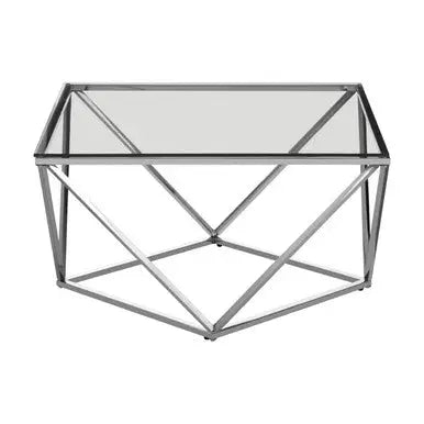 Silver Twist Design Large Coffee Table with Tempered Glass Top, Allure