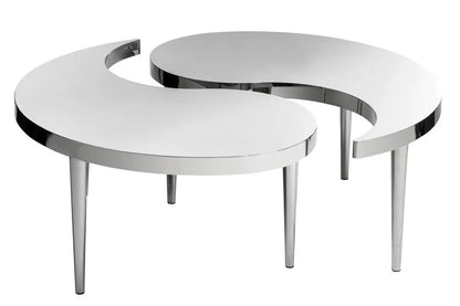 Silver Yin-Yang Stainless Steel Coffee Table with Floor Protecting Feet, Lure