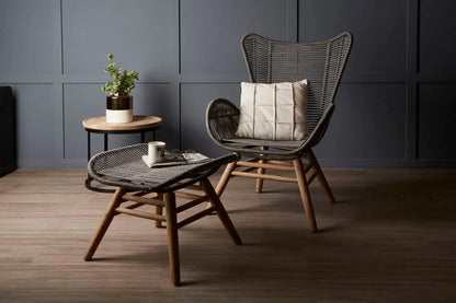 Sisal Grey Woven Rope Lounge Chair and Footstool Set