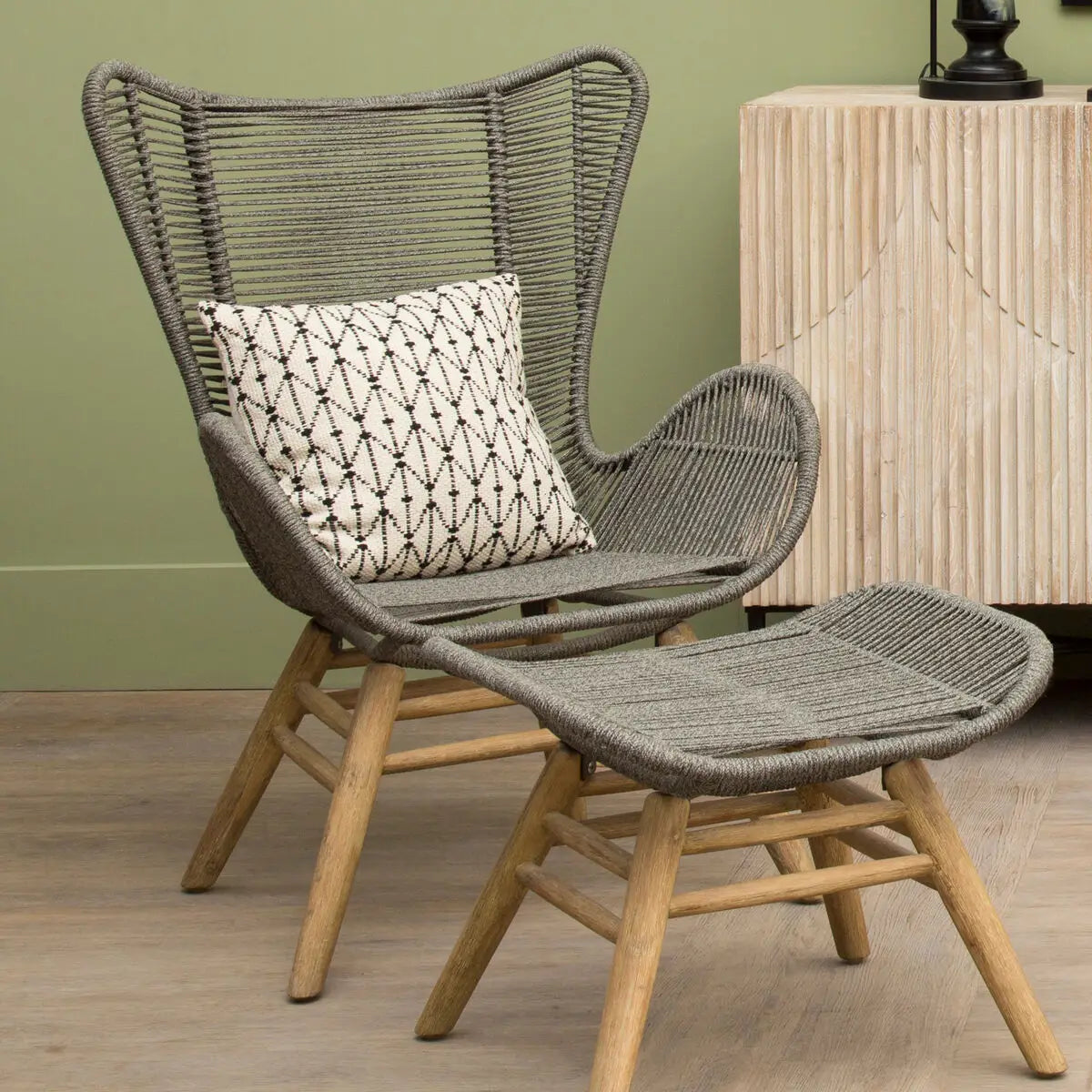 Sisal Grey Woven Rope Lounge Chair and Footstool Set