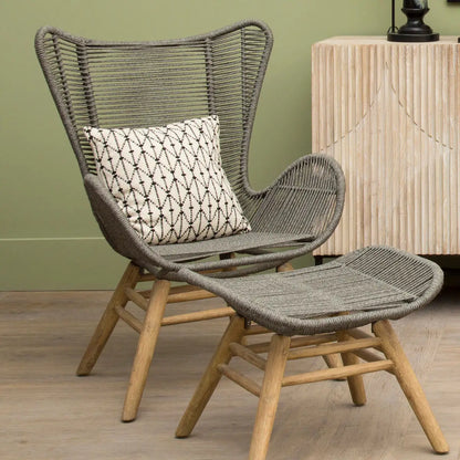 Sisal Grey Woven Rope Lounge Chair and Footstool Set