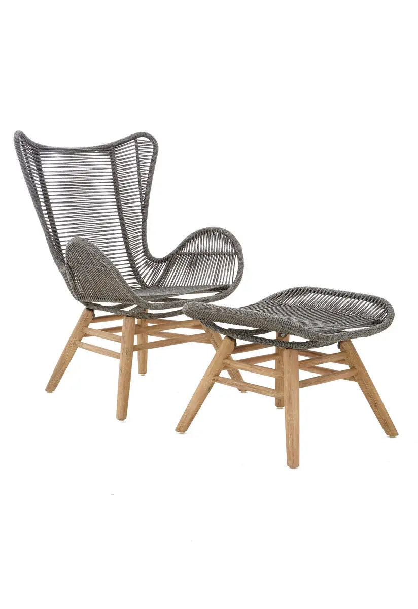 Sisal Grey Woven Rope Lounge Chair and Footstool Set