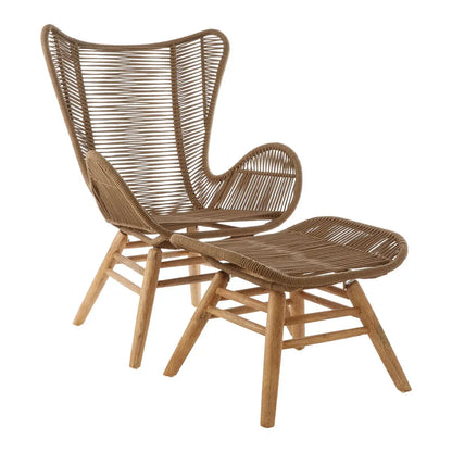 Sisal Latte Woven Rope Lounge Chair and Footstool Set