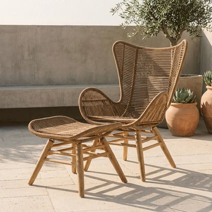 Sisal Latte Woven Rope Lounge Chair and Footstool Set
