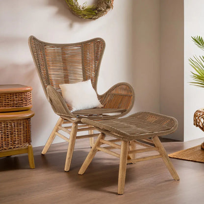 Sisal Latte Woven Rope Lounge Chair and Footstool Set