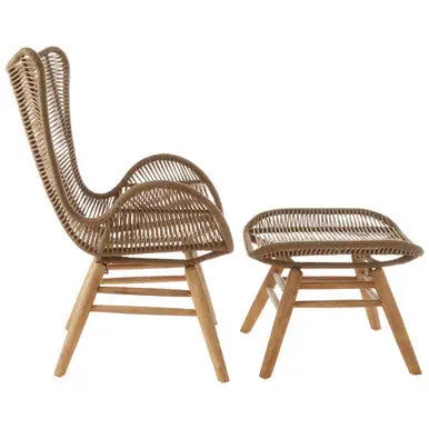Sisal Latte Woven Rope Lounge Chair and Footstool Set
