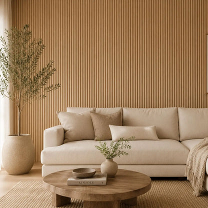 Small Fluted Mini Ribbed Wall Panels in Natural Oak - 240cm x 60cm