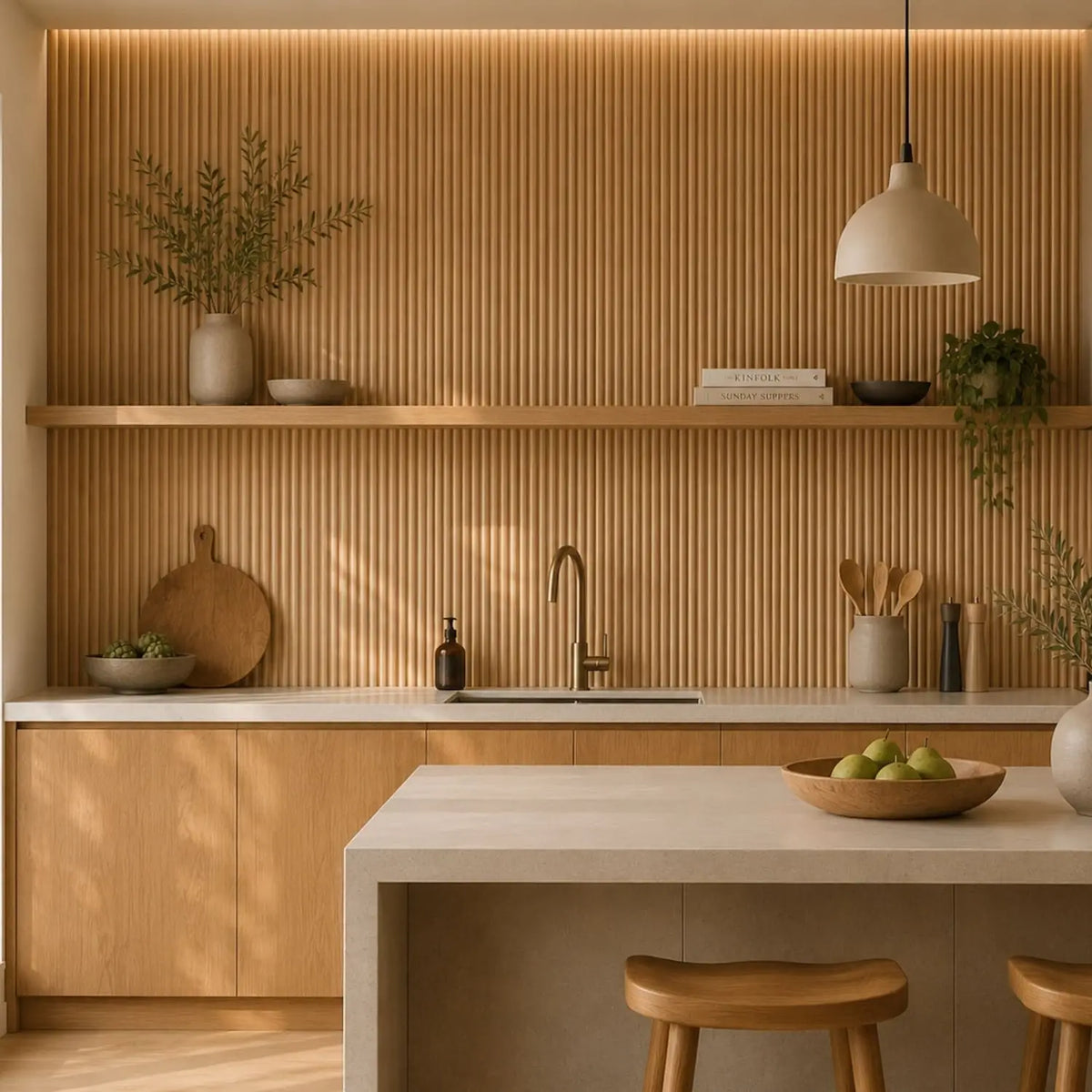 Small Fluted Mini Ribbed Wall Panels in Natural Oak - 240cm x 60cm