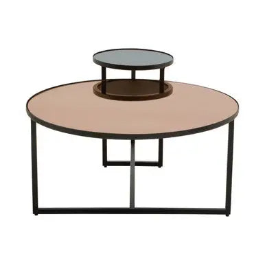 Smoked Mirror Top and Black Wooden Frame 2-Tier Coffee Table, Cercle