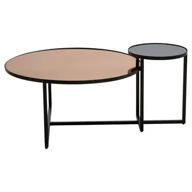 Smoked Mirror Top and Black Wooden Frame 2-Tier Coffee Table, Cercle
