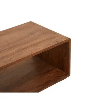 Solid Sheesham Wood Coffee Table with Open Centre and Lower Storage Shelf, Surati
