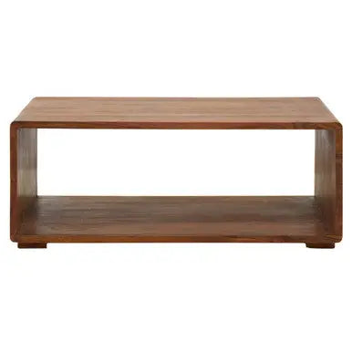 Solid Sheesham Wood Coffee Table with Open Centre and Lower Storage Shelf, Surati