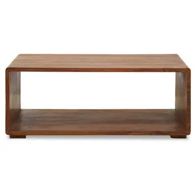 Solid Sheesham Wood Coffee Table with Open Centre and Lower Storage Shelf, Surati