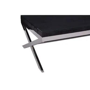 Square Black Wood and Clear Glass Top Coffee Table with Silver Cross Base, Kerala