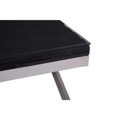 Square Black Wood and Clear Glass Top Coffee Table with Silver Cross Base, Kerala