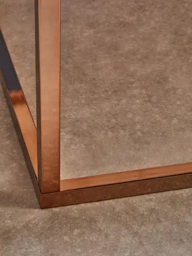 Square White Marble Top Coffee Table in Rose Gold Finish Stainless Steel Legs, Allure