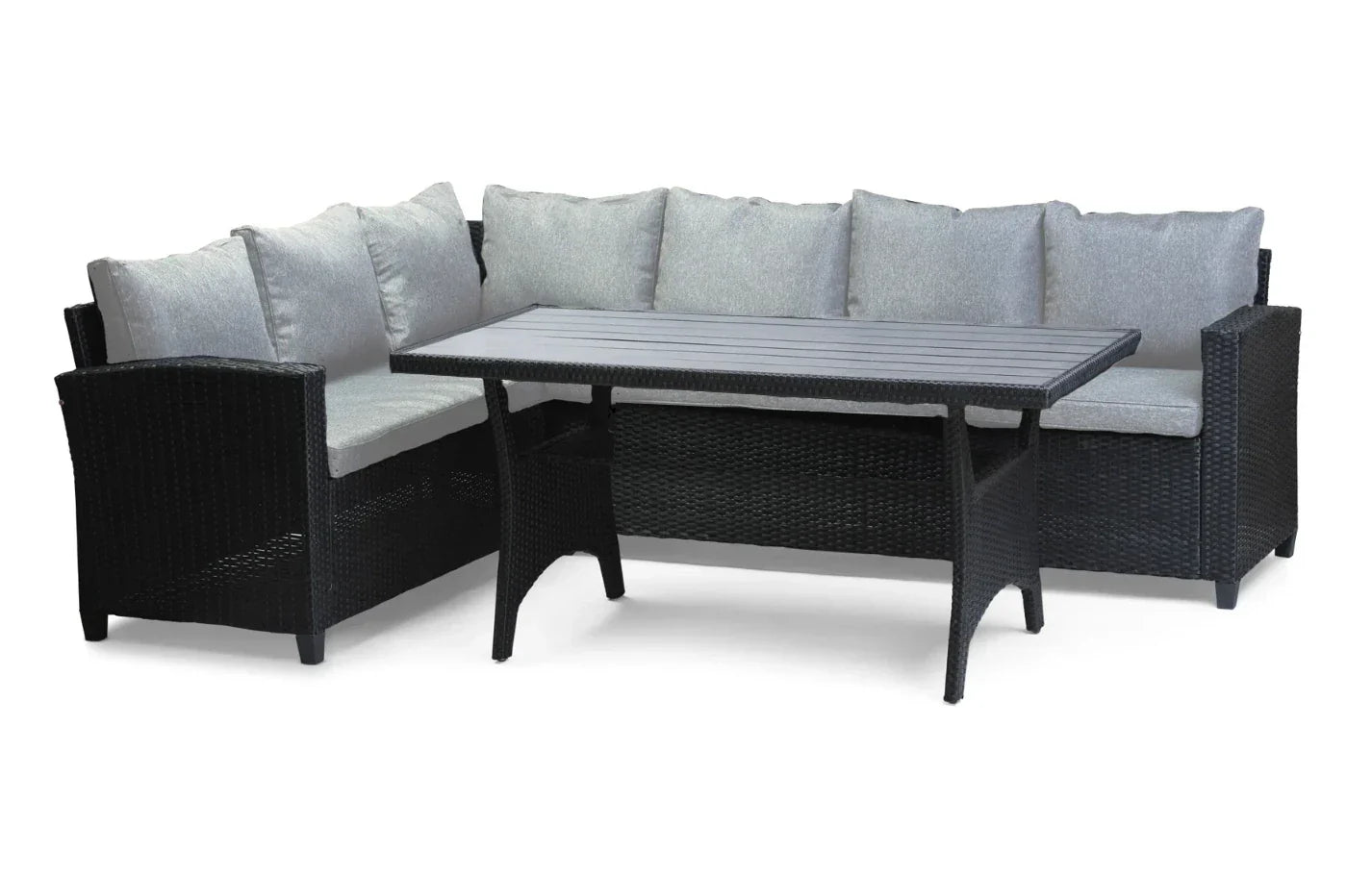 Stockholm 6 Seater Black Rattan Corner Garden Dining and Lounge Set