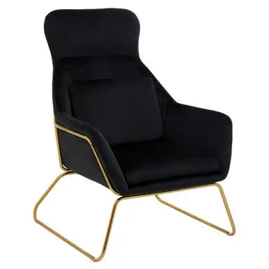 Stockholm Black Velvet Armchair with Gold Metal Legs