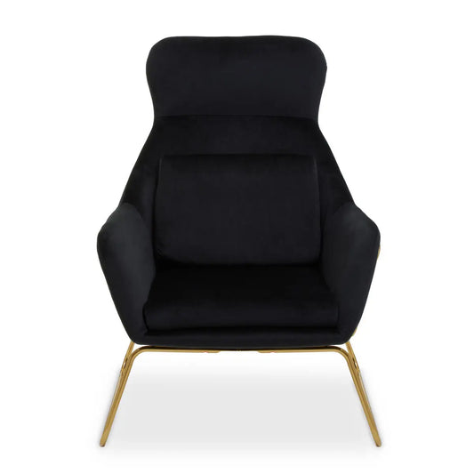 Stockholm Black Velvet Armchair with Gold Metal Legs