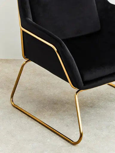 Stockholm Black Velvet Armchair with Gold Metal Legs