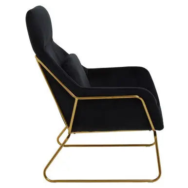 Stockholm Black Velvet Armchair with Gold Metal Legs