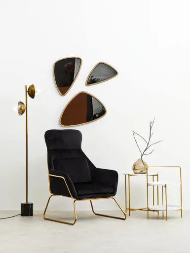 Stockholm Black Velvet Armchair with Gold Metal Legs