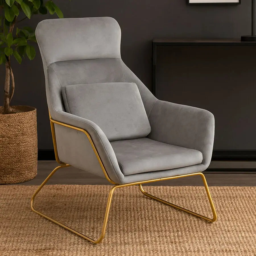 Stockholm Grey Velvet High Back Armchair