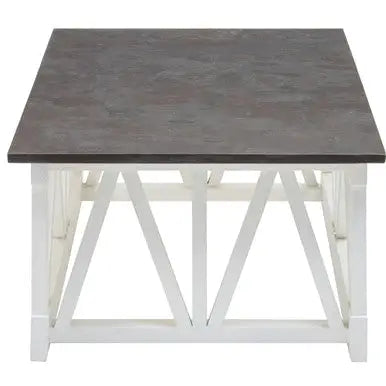 Stone Top Rectangular Coffee Table with White Alder Wood Base, Monas