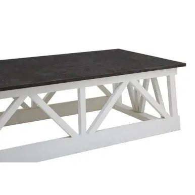 Stone Top Rectangular Coffee Table with White Alder Wood Base, Monas