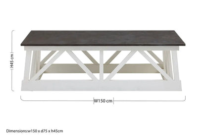 Stone Top Rectangular Coffee Table with White Alder Wood Base, Monas