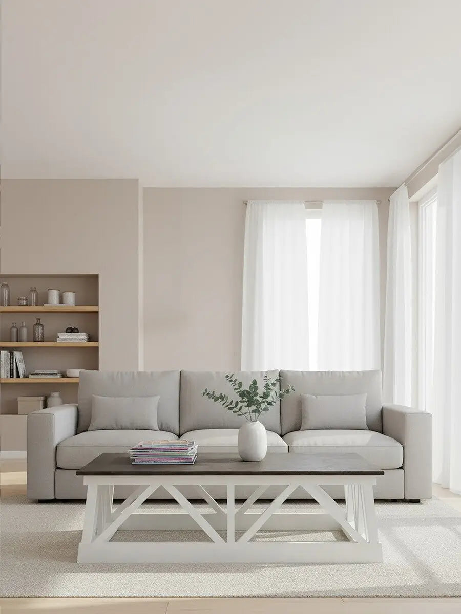 Stone Top Rectangular Coffee Table with White Alder Wood Base, Monas
