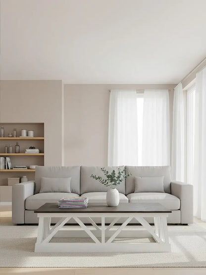 Stone Top Rectangular Coffee Table with White Alder Wood Base, Monas