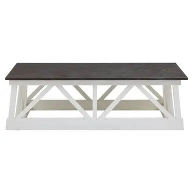 Stone Top Rectangular Coffee Table with White Alder Wood Base, Monas