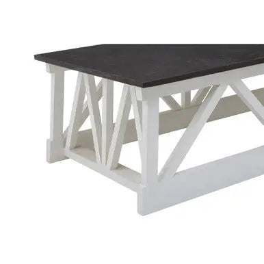 Stone Top Rectangular Coffee Table with White Alder Wood Base, Monas