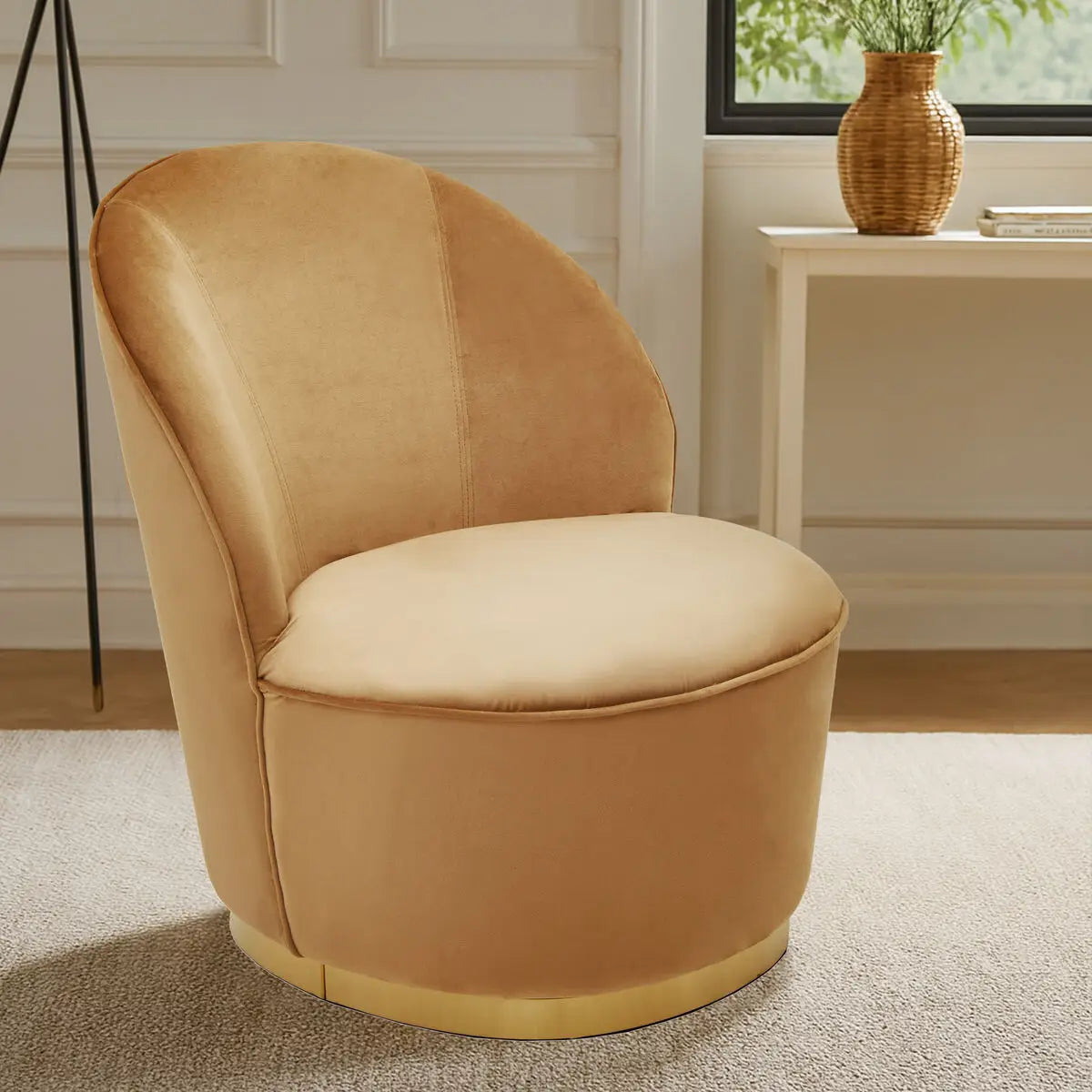 Tamra Beige Velvet Gold Base Chair