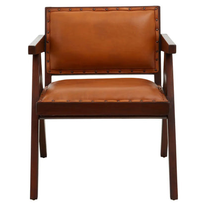 Tan Leather and Teak Frame Dining Chair | Inca