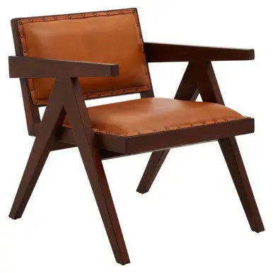 Tan Leather and Teak Frame Dining Chair | Inca
