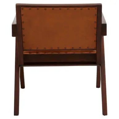 Tan Leather and Teak Frame Dining Chair | Inca