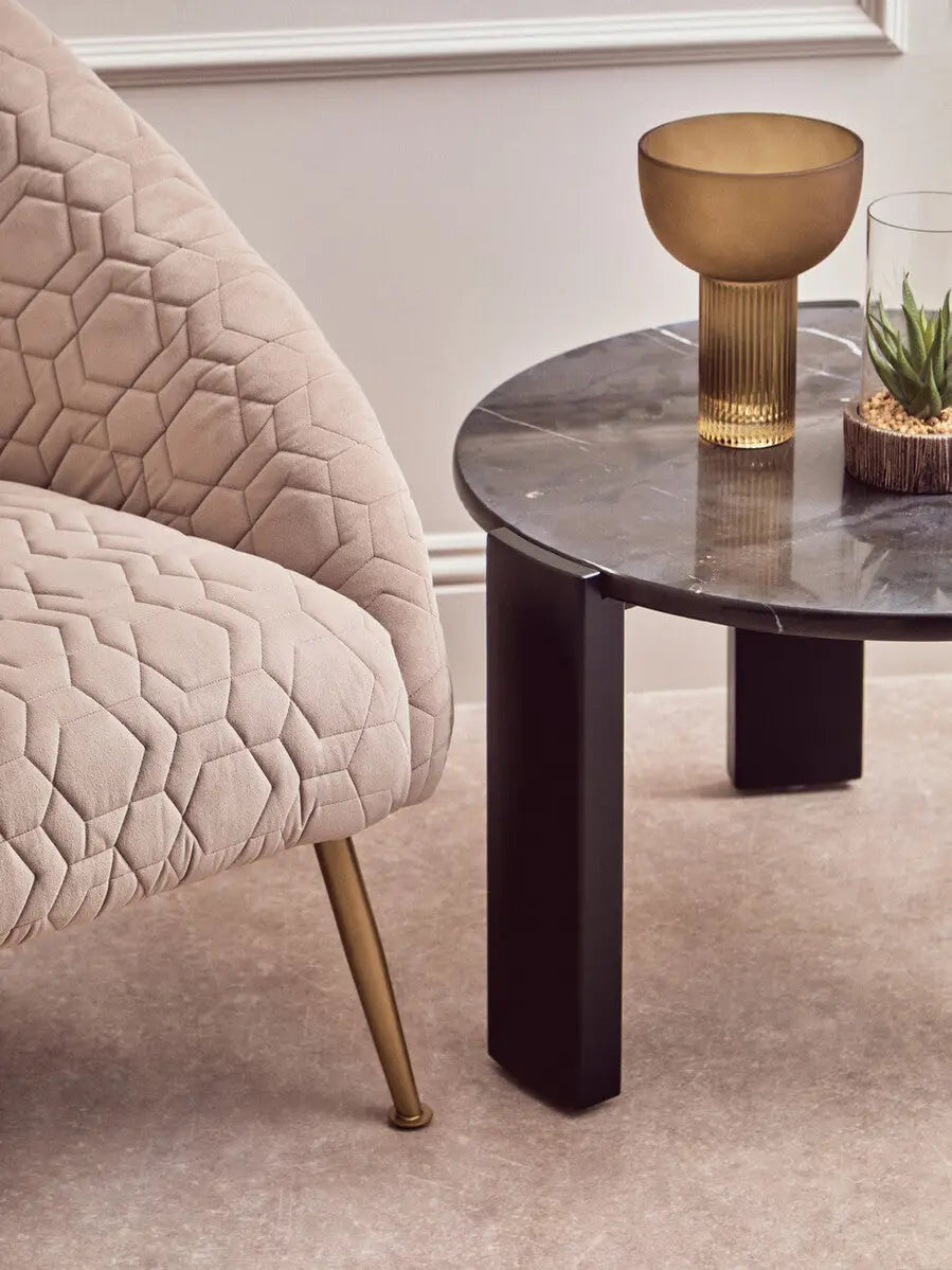 Tania Beige Velvet Statement Chair with Gold Finish Legs