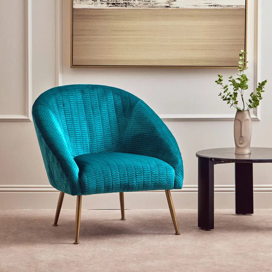 Tania Blue Wood and Metal Occasional Chair with Curved Back