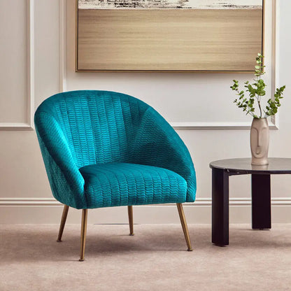 Tania Blue Wood and Metal Occasional Chair with Curved Back