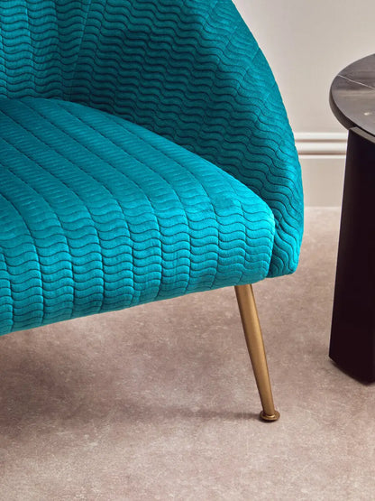 Tania Blue Wood and Metal Occasional Chair with Curved Back