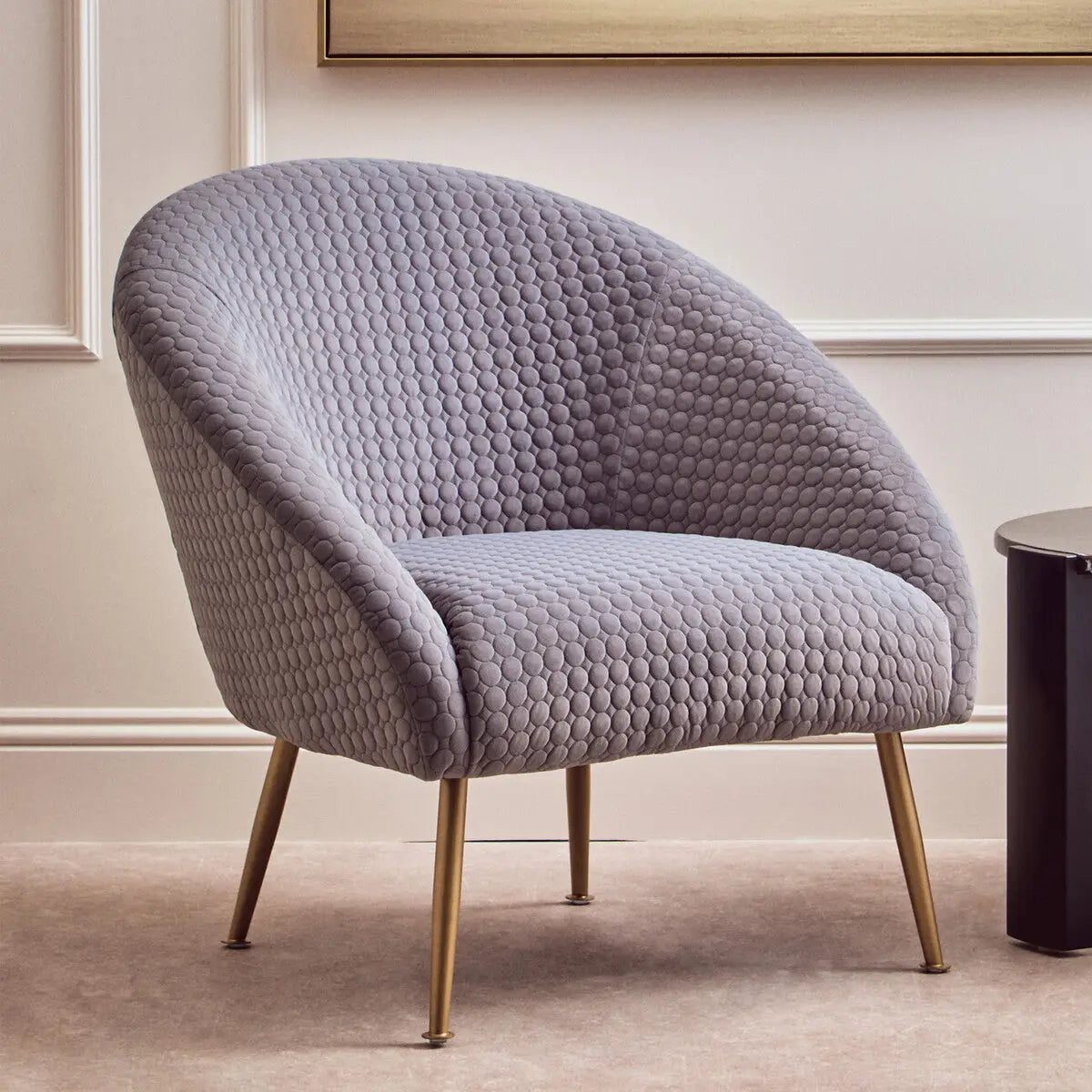 Tania Grey Velvet Statement Chair with Gold Finish Legs