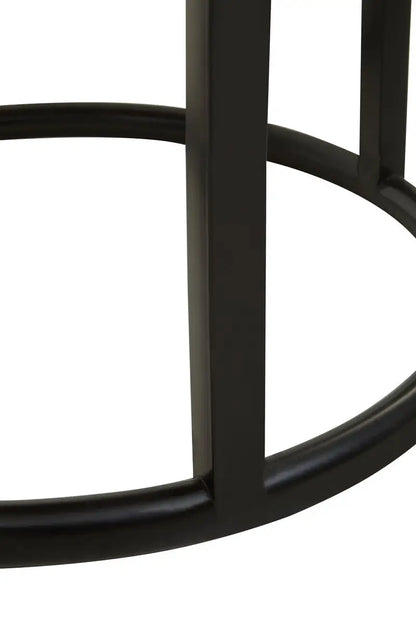 Teak Wood Mosaic Round Top Coffee Table with Black Iron Frame, Malang