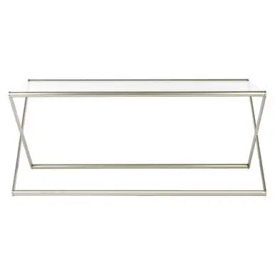 Tempered Glass Rectangular Coffee Table with Silver Cross Frame Design, Roma
