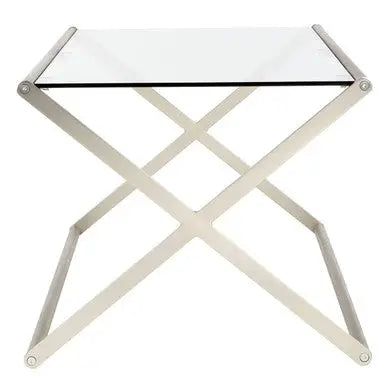 Tempered Glass Rectangular Coffee Table with Silver Cross Frame Design, Roma