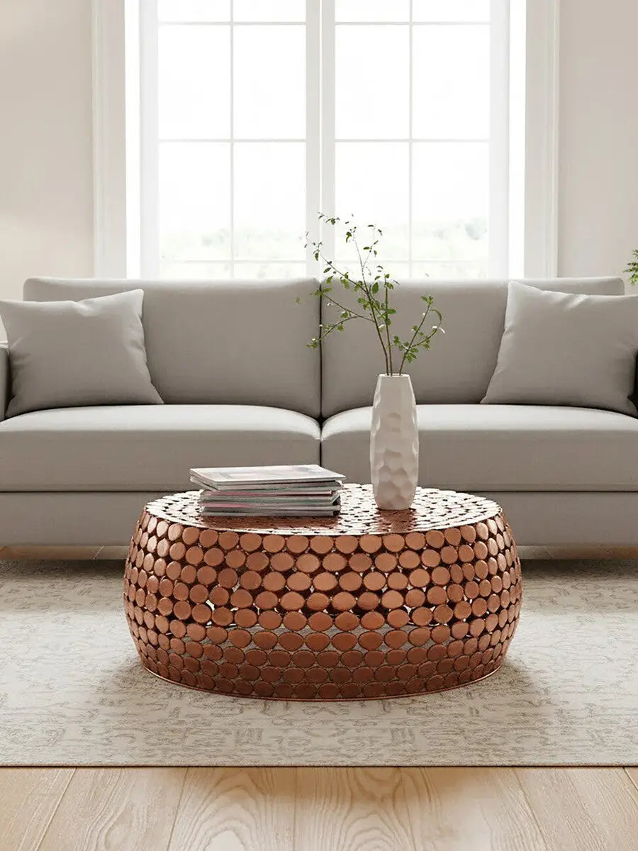 Templar Copper Finish Pebble Design Coffee Table