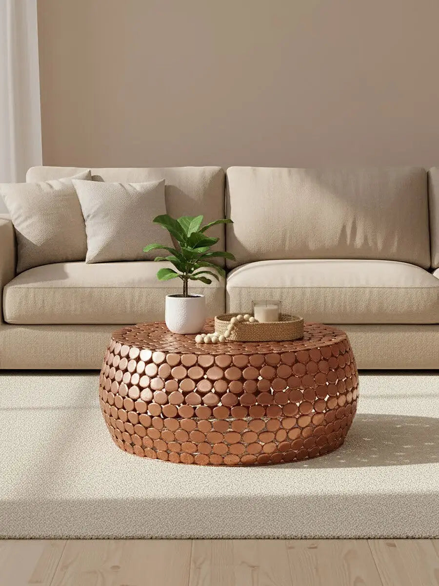 Templar Copper Finish Pebble Design Coffee Table