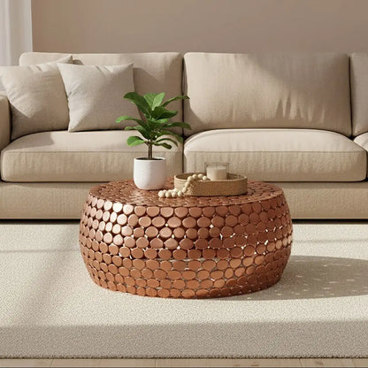 Templar Copper Finish Pebble Design Coffee Table